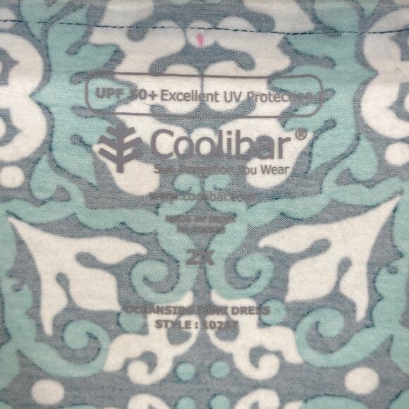 COOLIBAR Oceanside Tank Dress Sleeveless Geometric Blue Green Size 2X Plus - Picture 3 of 9